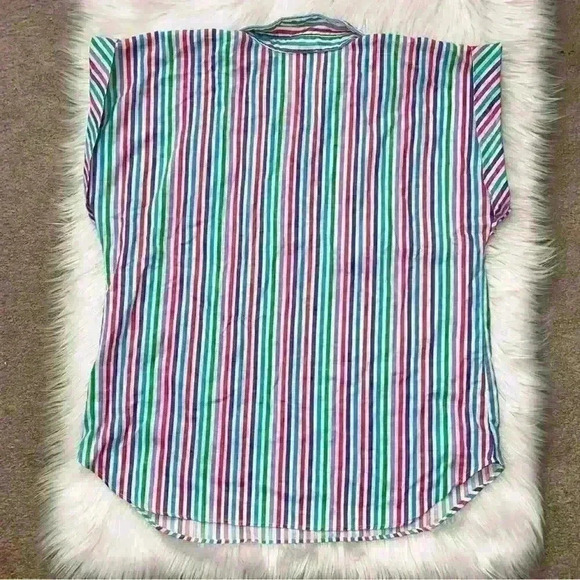 Vintage Avon Fashions Pullover Short Sleeve Button Down Pastel Rainbow Stripe L - Picture 6 of 6